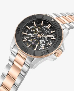 Skeleton Automatic Black Contrast Dial Two Tone Bracelet Watch><noscript><img width=