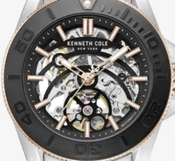 Skeleton Automatic Black Contrast Dial Two Tone Bracelet Watch><noscript><img width=