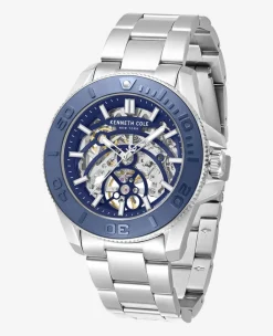 Skeleton Automatic Blue Contrast Dial Bracelet Watch><noscript><img width=