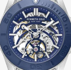 Skeleton Automatic Blue Contrast Dial Bracelet Watch><noscript><img width=