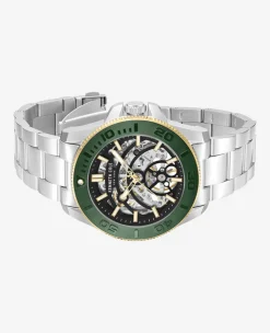 Skeleton Automatic Green Contrast Dial Bracelet Watch><noscript><img width=