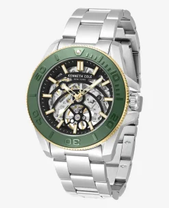 Skeleton Automatic Green Contrast Dial Bracelet Watch><noscript><img width=