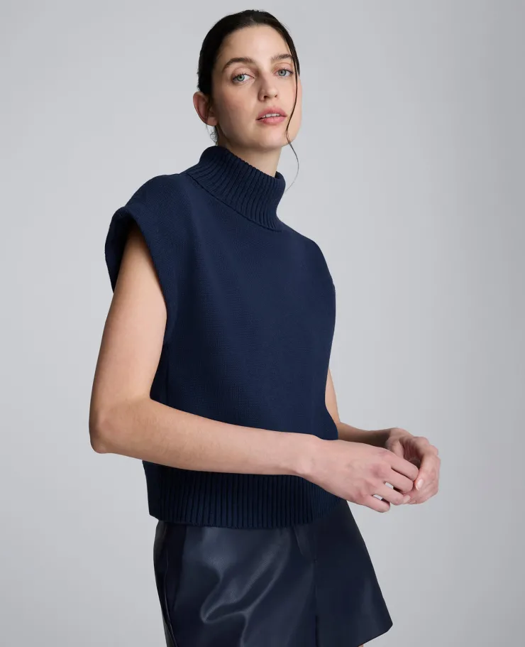 Sleeveless Mockneck Sweater with Shoulder Pads>Kenneth Cole Best