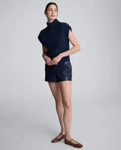 Sleeveless Mockneck Sweater with Shoulder Pads><noscript><img width=