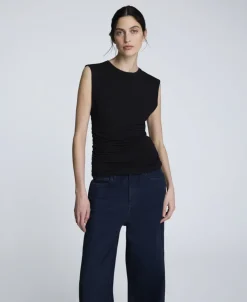 Sleeveless Side Rouched Knit Top><noscript><img width=