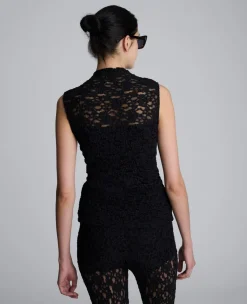 Sleeveless Stretch Lace Mock Neck Top><noscript><img width=