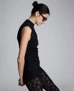 Sleeveless Stretch Lace Mock Neck Top><noscript><img width=