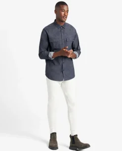 Slim-Fit Organic Stretch Denim Two Pocket Shirt><noscript><img width=