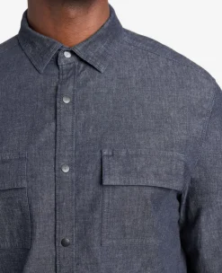 Slim-Fit Organic Stretch Denim Two Pocket Shirt><noscript><img width=