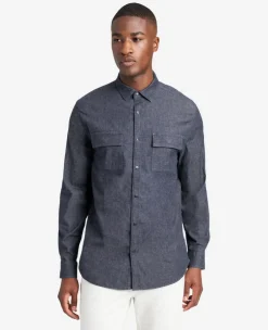 Slim-Fit Organic Stretch Denim Two Pocket Shirt><noscript><img width=