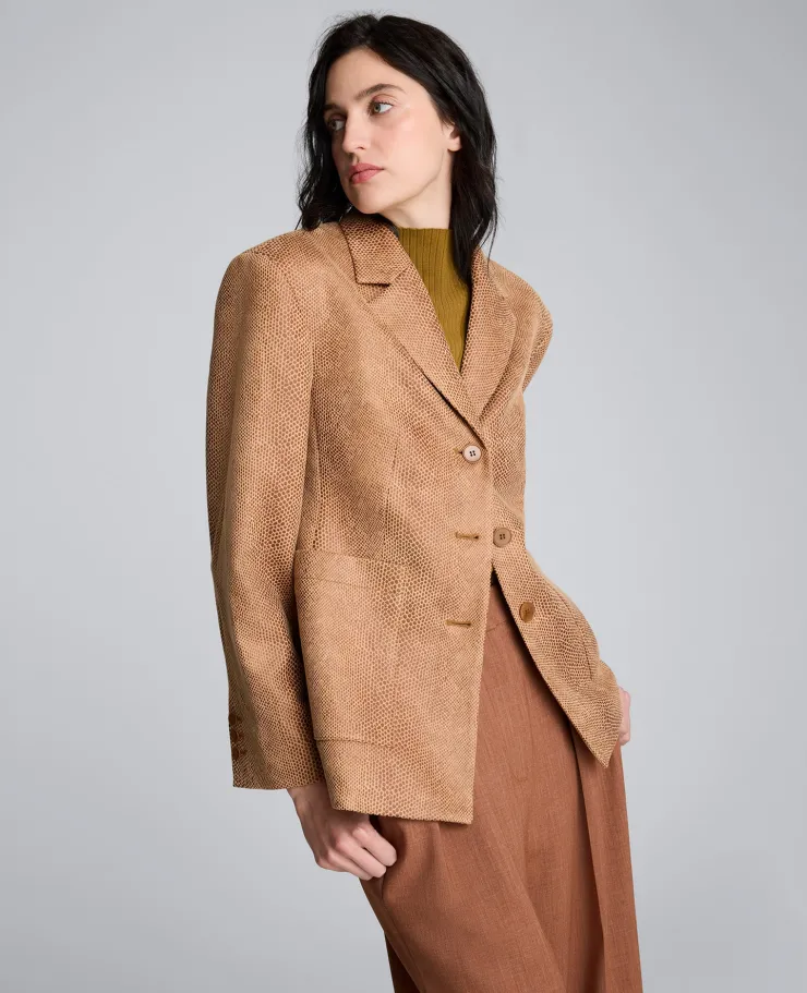 Snake Embossed Three Button Contoured Jacket>Kenneth Cole