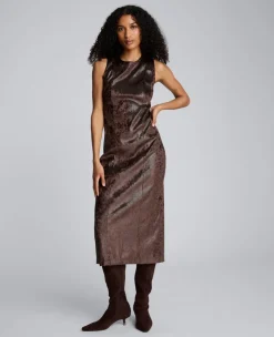Snake Skin Textured Velvet Crew Neck Sheath Midi Dress>Kenneth Cole Outlet