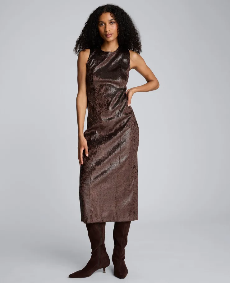 Snake Skin Textured Velvet Crew Neck Sheath Midi Dress>Kenneth Cole Outlet