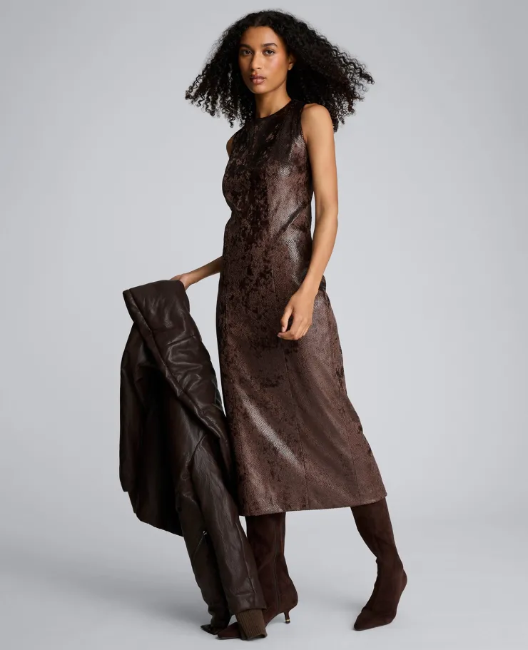 Snake Skin Textured Velvet Crew Neck Sheath Midi Dress>Kenneth Cole Outlet