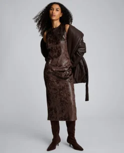 Snake Skin Textured Velvet Crew Neck Sheath Midi Dress><noscript><img width=