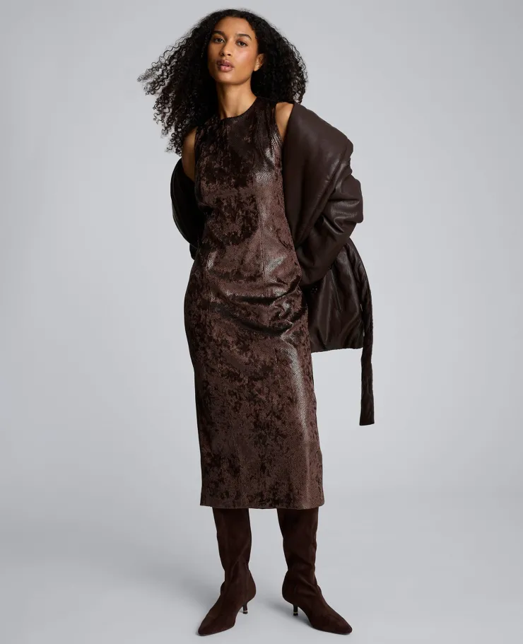 Snake Skin Textured Velvet Crew Neck Sheath Midi Dress>Kenneth Cole Outlet