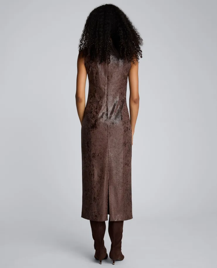 Snake Skin Textured Velvet Crew Neck Sheath Midi Dress>Kenneth Cole Outlet