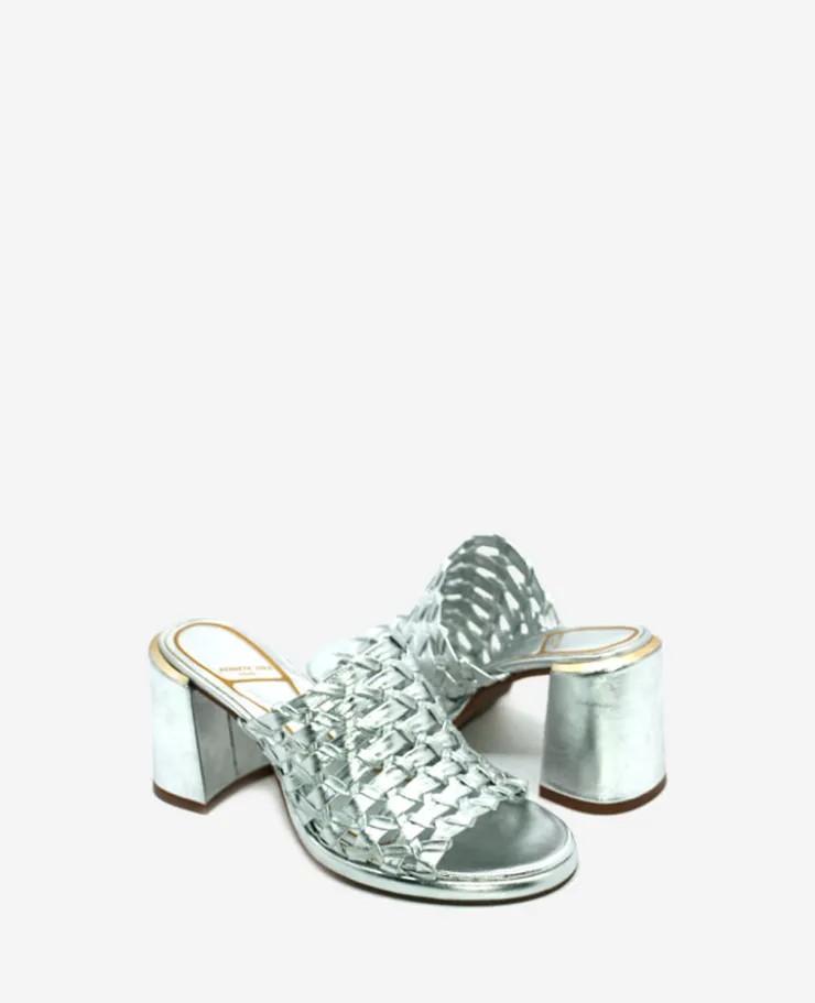 Solara Metallic Leather Woven Heel Sandal>Kenneth Cole Discount