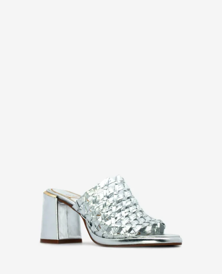 Solara Metallic Leather Woven Heel Sandal>Kenneth Cole Discount