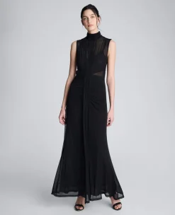 Solid Mesh Pleated Bodice Maxi Dress>Kenneth Cole New