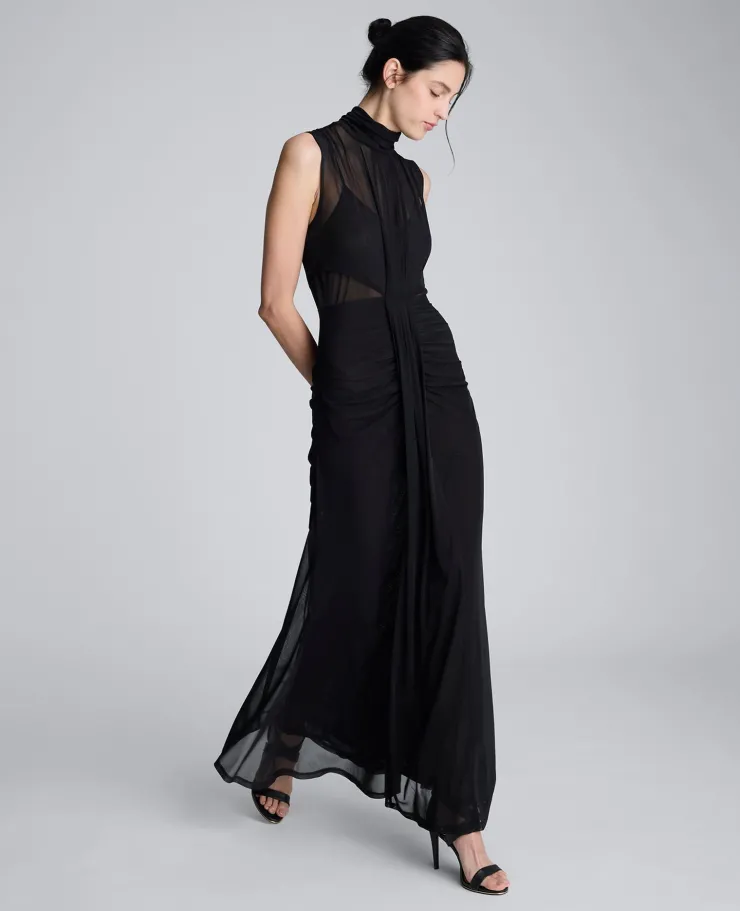 Solid Mesh Pleated Bodice Maxi Dress>Kenneth Cole New