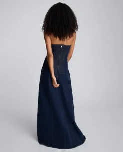 Strapless Denim Maxi Dress with Seaming><noscript><img width=