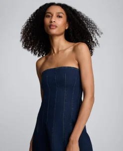 Strapless Denim Maxi Dress with Seaming><noscript><img width=