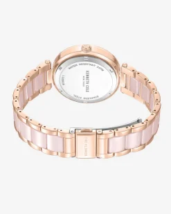 Two-Tone Classic Ceramic Pearl Bracelet Watch><noscript><img width=
