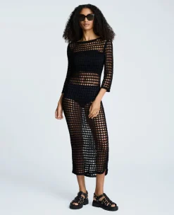 V-Back Crochet Midi Dress>Kenneth Cole New